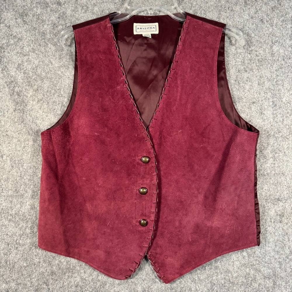Vtg Arizona Suede Leather Vest‎ Womens L Boho Western Cottagecore Country Red
